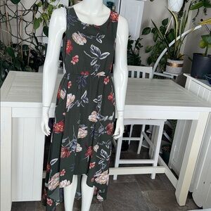 Suzi Shier Sleeveless Dark Green Floral High Low Midi Dress sm NWOT